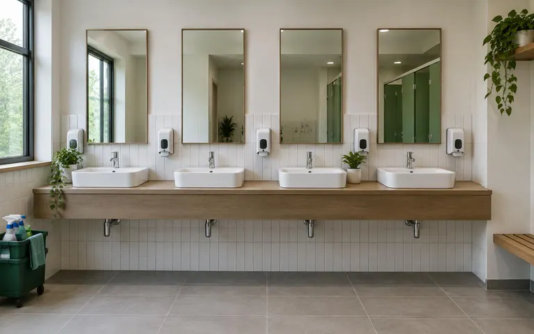 Shared washroom with multiple basins and mirrors