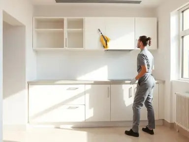 Cleaner inspecting an empty apartment before handover