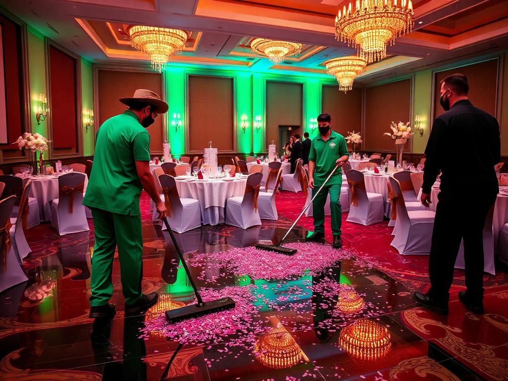 Cleaning team handling post-event reset